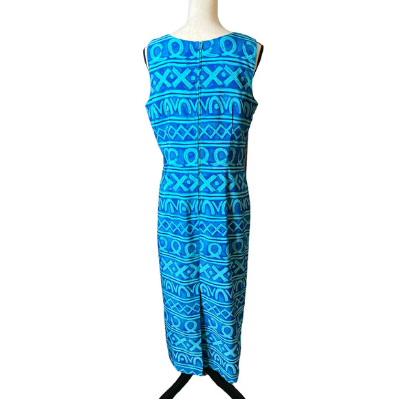 M.H.M Melissa Harper Maxi Dress in Blue and Blue Green Abstract Print Size 8 - Picture 4 of 6